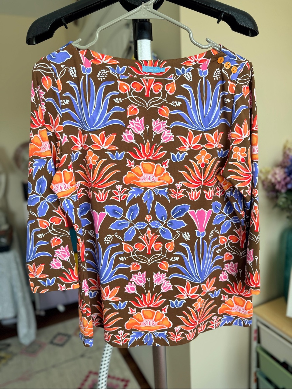 J. McLaughlin Wavesong 3/4 Sleeve Top Catalina Fabric Sz L